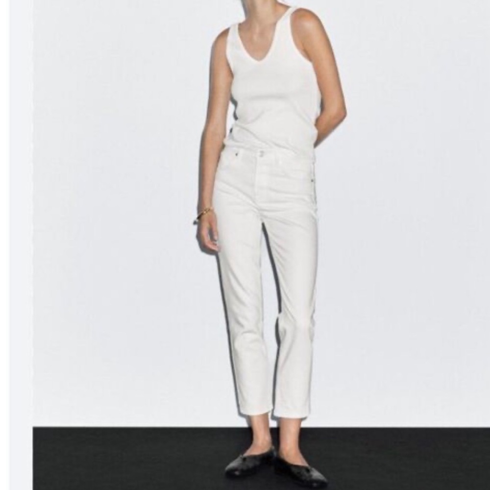 Massimo Dutti - Cream Cropped Denim Mid Rise